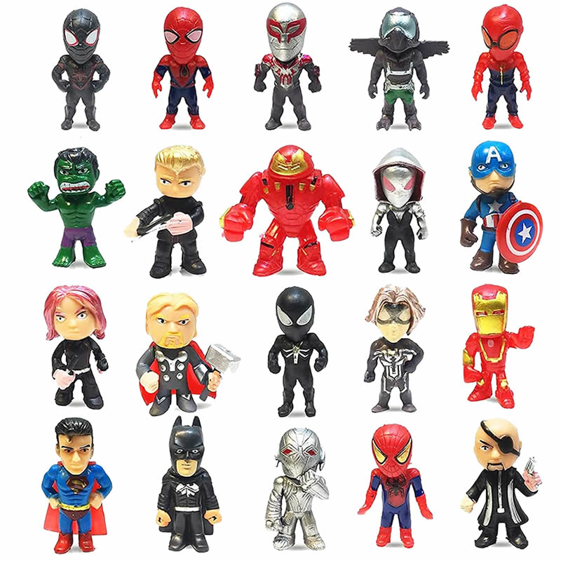 20Pcs Set Super Heroes Anime Action Figures Iron Man Spiderman Hulk