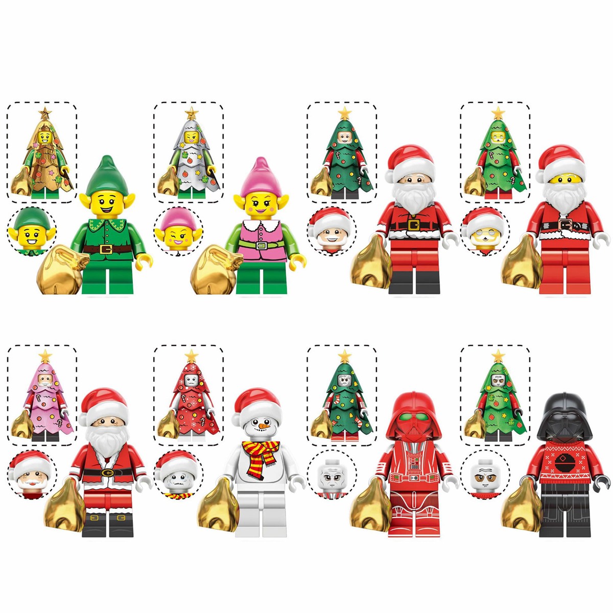 8-Pack Christmas Series Building Blocks Elf Santa Mini Figures DIY ...